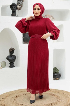 Neva Style - Robe Hijab Rouge Bordeaux 3343BR - 1