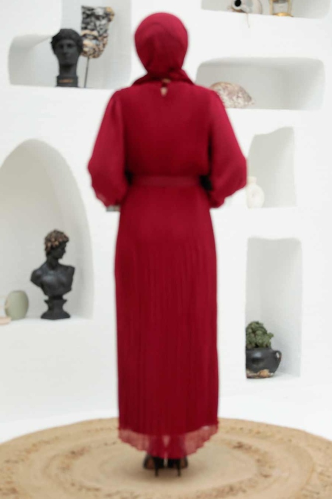 Neva Style - Robe Hijab Rouge Bordeaux 3343BR - 3