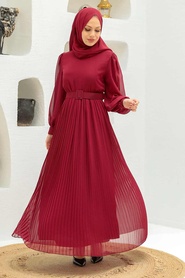 Neva Style - Robe Hijab Rouge Bordeaux 3358BR - Thumbnail