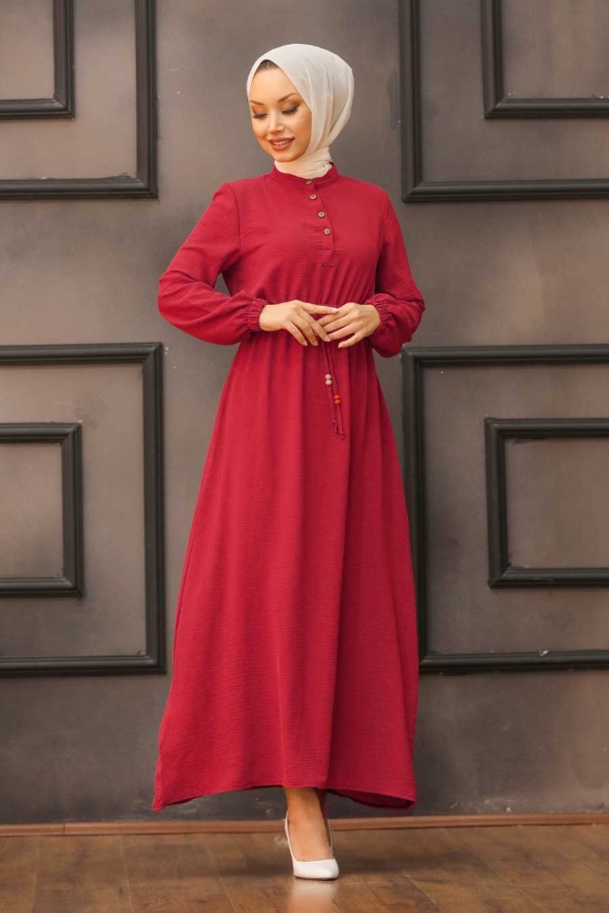 Neva Style - Robe Hijab Rouge Bordeaux 3730BR - 1