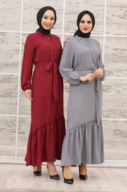 Neva Style - Robe Hijab Rouge Bordeaux 3735BR - Thumbnail