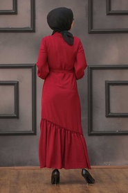 Neva Style - Robe Hijab Rouge Bordeaux 3735BR - Thumbnail