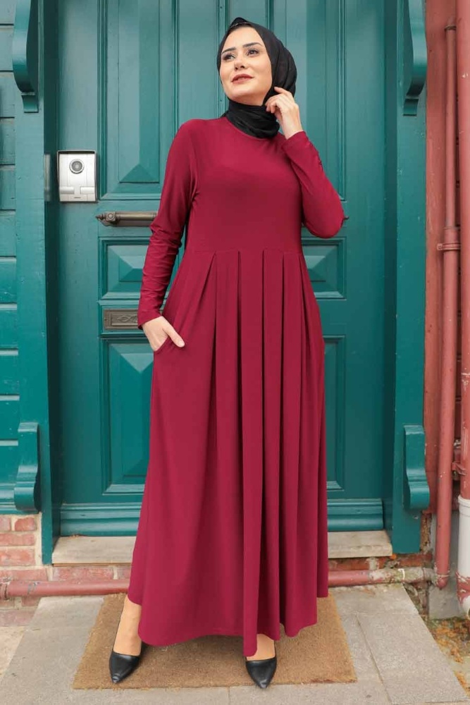 Neva Style - Robe Hijab Rouge Bordeaux 4550BR - 1