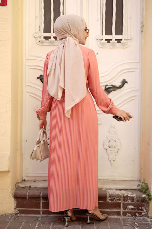 Neva Style - Robe Hijab Saumon Plissée 3369SMN - 4