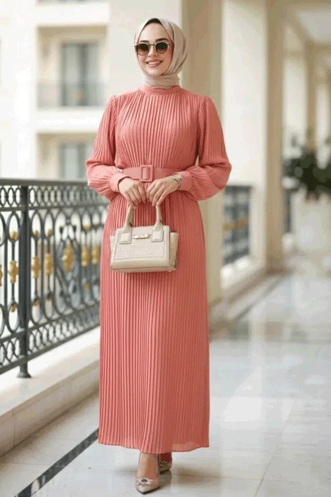 Robe longue et couvrante à plis – Saumon 3369SMN - 1