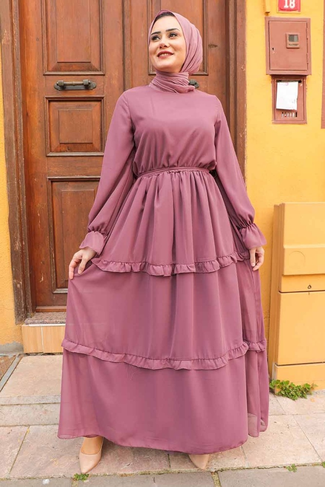 Neva Style - Robe Hijab Séchée Rose Foncé 5523KGK - 1