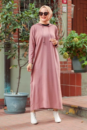 Neva Style -Robe Hijab Tricot Rose Séchée 3121GK - 1