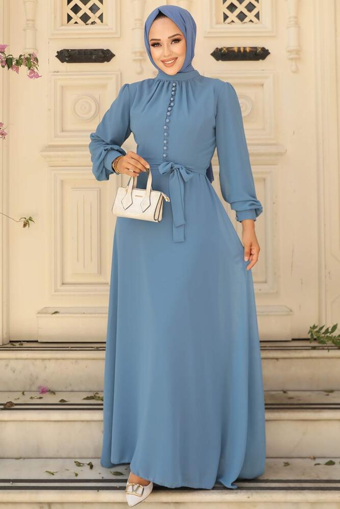 Neva Style - Robe Hijab Turquoise 2703TR - 1