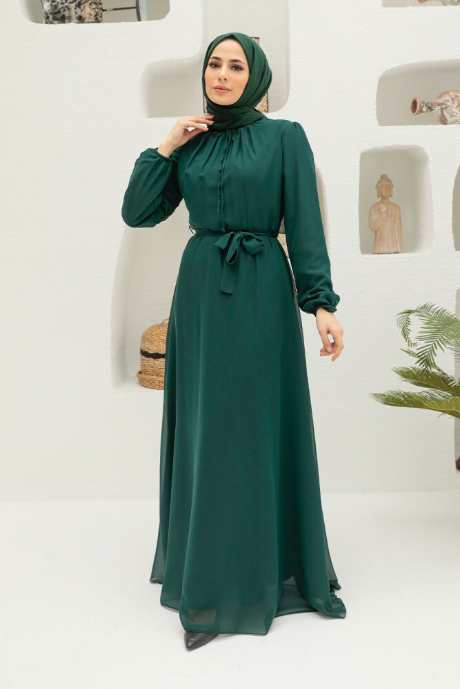 Neva Style - Robe Hijab Vert Foncé 27922KY - 1