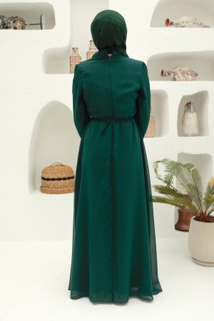 Neva Style - Robe Hijab Vert Foncé 27922KY - 2
