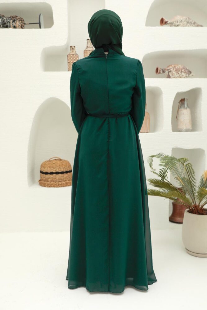 Neva Style - Robe Hijab Vert Foncé 27922KY - 2