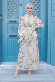 Neva Style - Robe Hijab Vert Huile 123401YY - Thumbnail