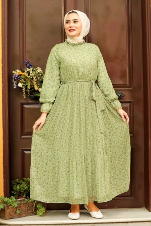 Neva Style - Robe Hijab Vert Pistache 1477FY - 1