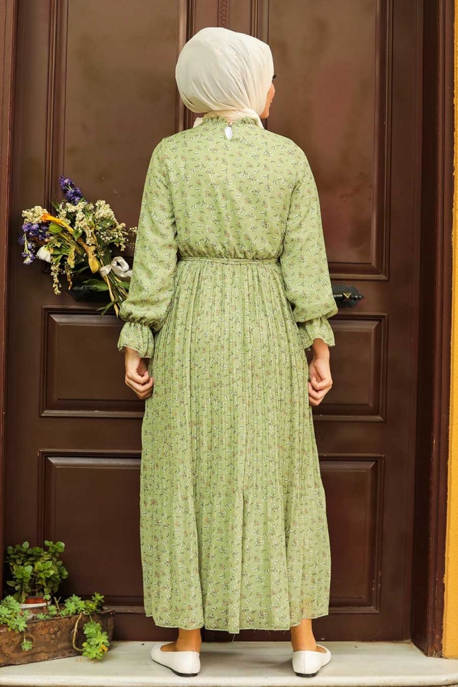 Neva Style - Robe Hijab Vert Pistache 1477FY - 4