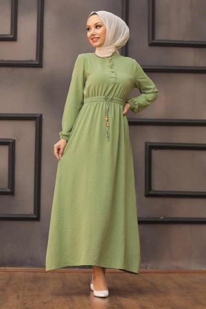 Neva Style - Robe Hijab Vert Pistache 3730FY - 1