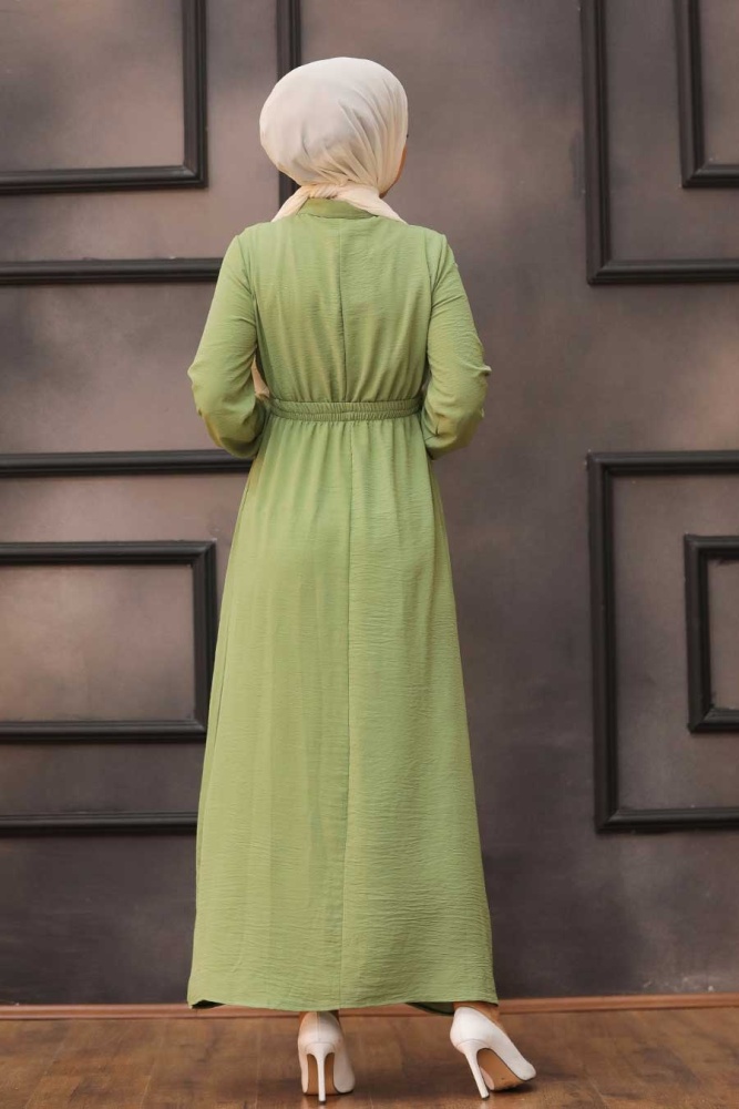 Neva Style - Robe Hijab Vert Pistache 3730FY - 2