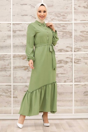 Neva Style - Robe Hijab Vert Pistache 3735FY - 1