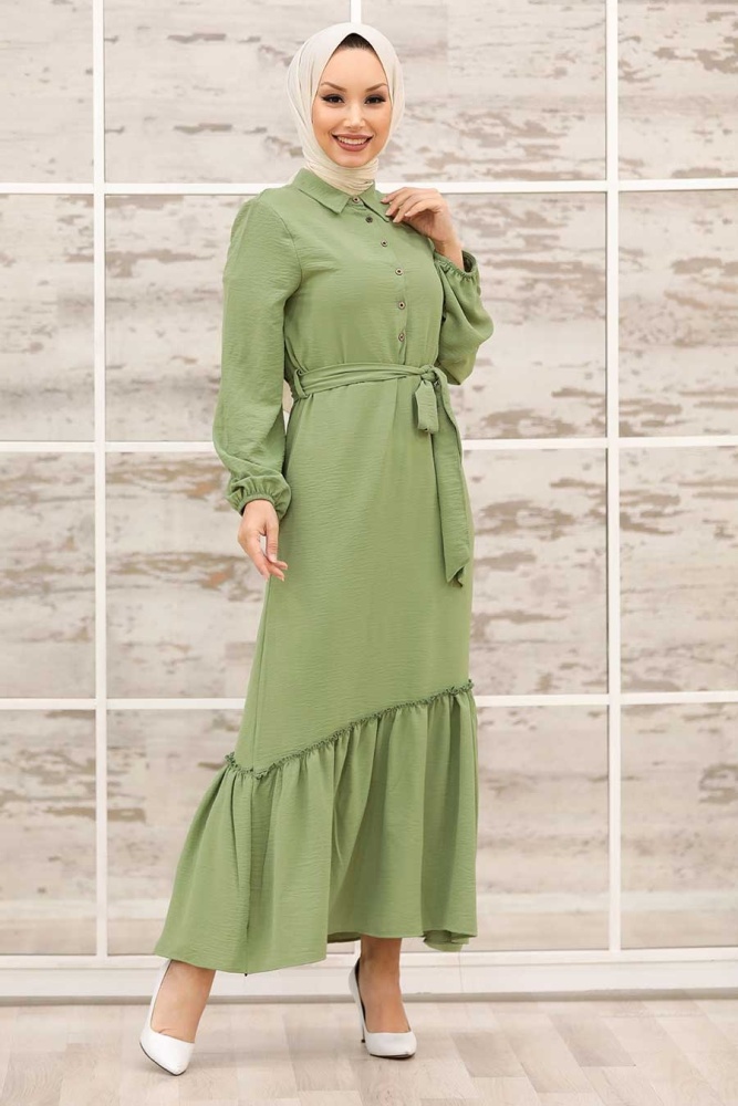 Neva Style - Robe Hijab Vert Pistache 3735FY - 1