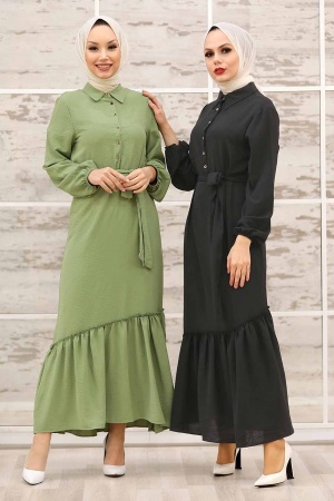 Neva Style - Robe Hijab Vert Pistache 3735FY - 2