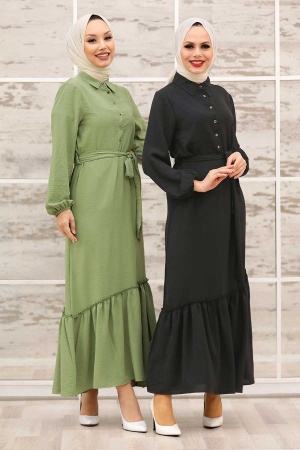 Neva Style - Robe Hijab Vert Pistache 3735FY - 3