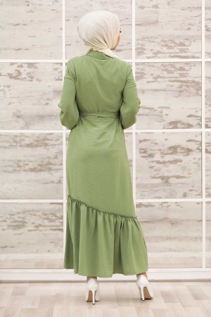 Neva Style - Robe Hijab Vert Pistache 3735FY - 4