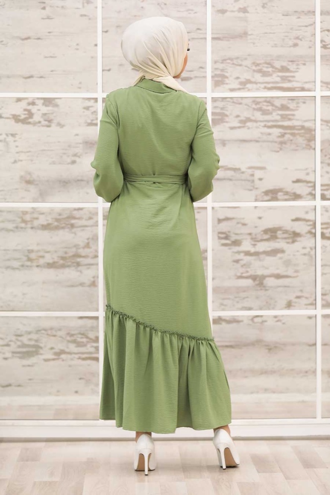 Neva Style - Robe Hijab Vert Pistache 3735FY - 4