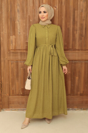 Neva Style - Robe Hijab Vert Pétrole 13390YY - 1