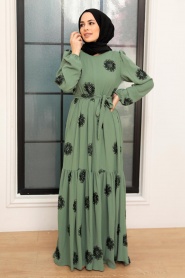 Neva Style - Robe Hijab Verte 10281CY - Thumbnail