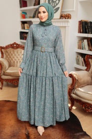 Neva Style - Robe Hijab Verte 11601CY - Thumbnail