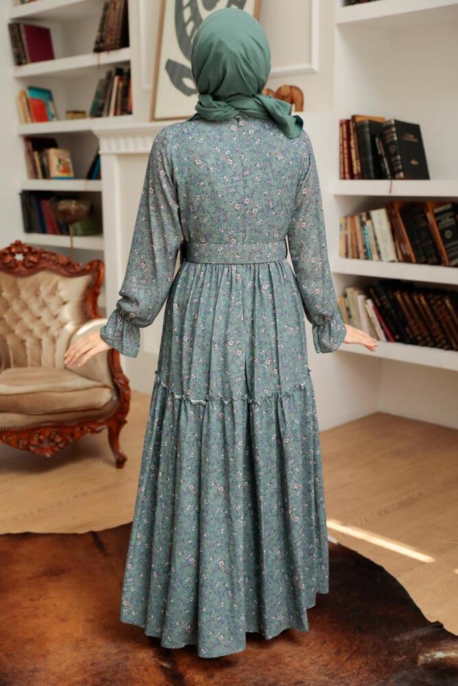 Neva Style - Robe Hijab Verte 11601CY - 3