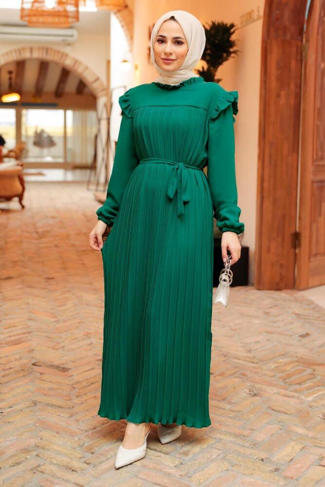 Neva Style - Robe Hijab Verte 1199Y - 1