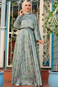 Neva Style -Robe Hijab Verte 22165CY - Thumbnail