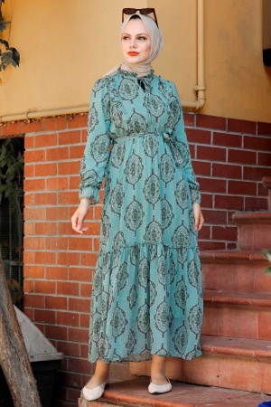 Neva Style - Robe Hijab Verte 238CY - 1