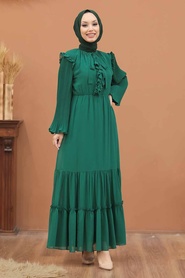Neva Style - Robe Hijab Verte 2409Y - Thumbnail