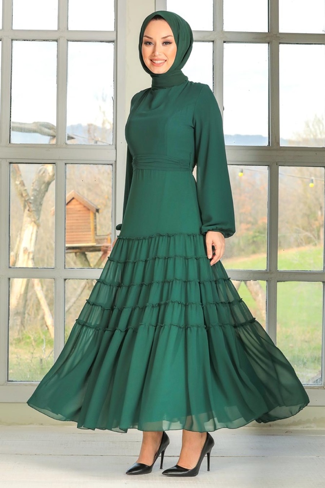 Neva Style - Robe Hijab Verte 27001Y - 1