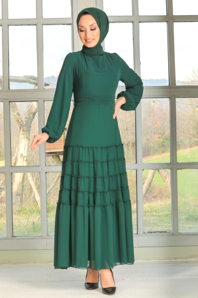 Neva Style - Robe Hijab Verte 27001Y - 2