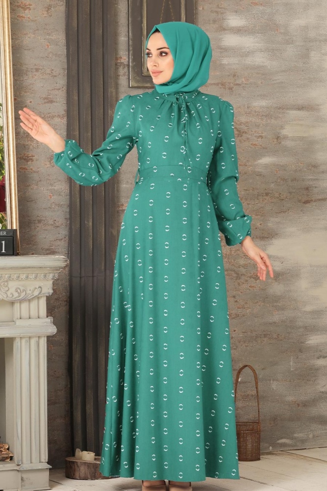Neva Style - Robe Hijab Verte 2721CY - 1
