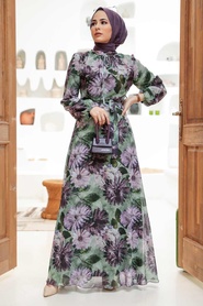 Neva Style - Robe Hijab Verte 279039Y - Thumbnail