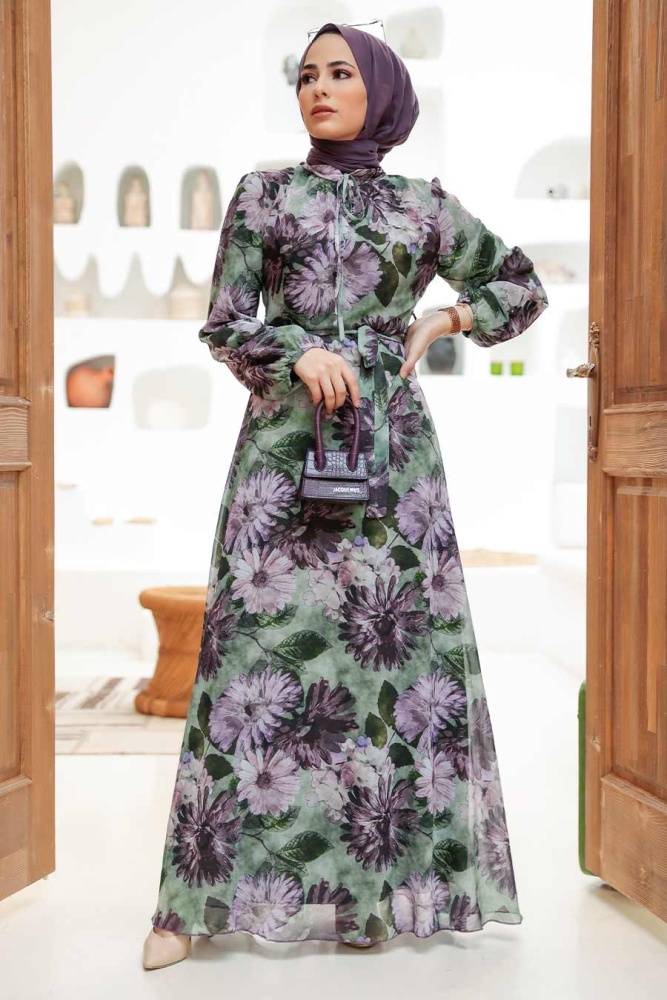 Neva Style - Robe Hijab Verte 279039Y - 1