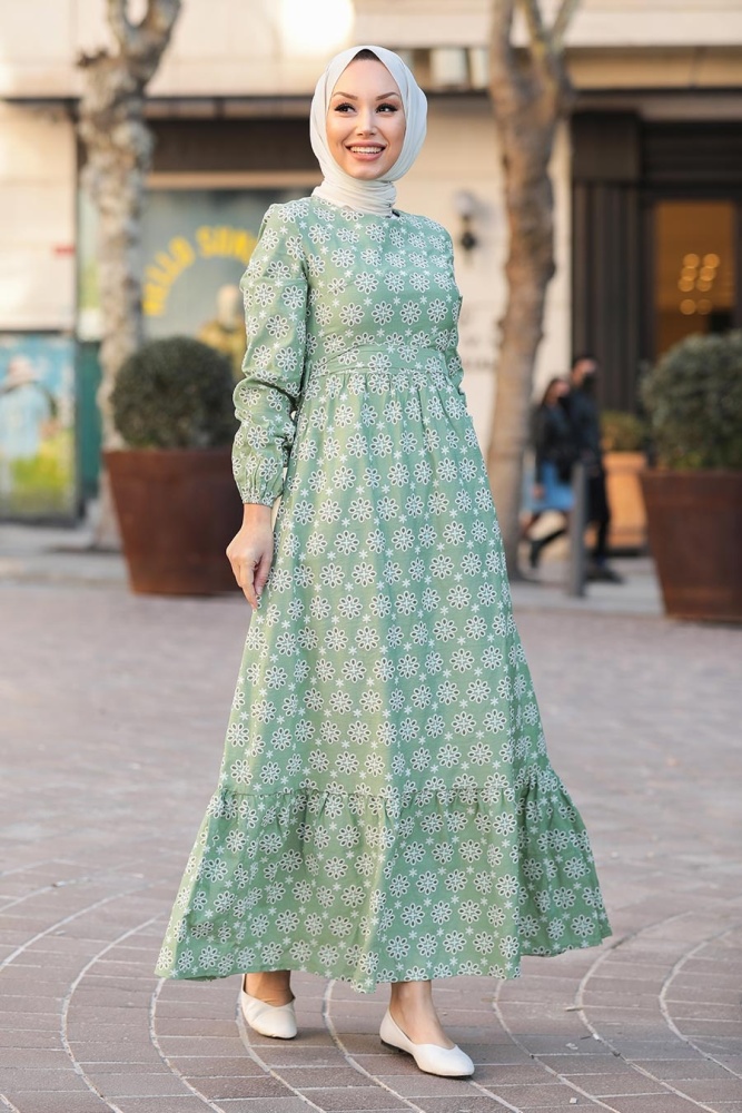 Neva Style - Robe Hijab Verte 2848CY - 1