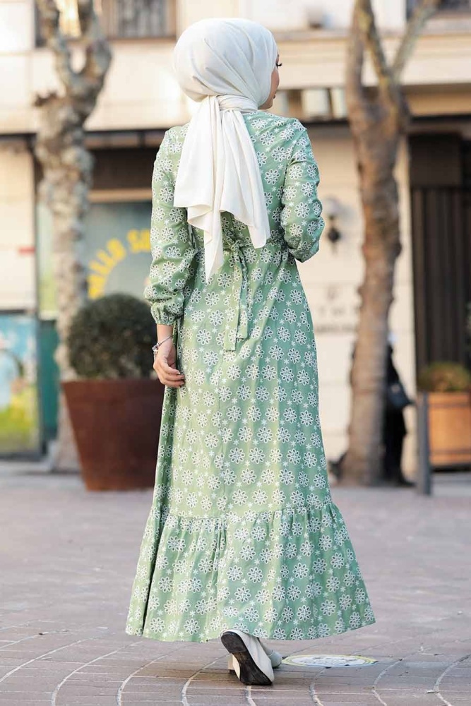 Neva Style - Robe Hijab Verte 2848CY - 5