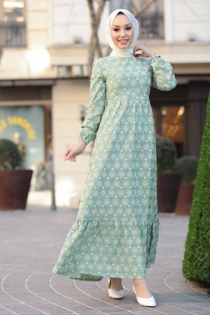 Neva Style - Robe Hijab Verte 2848CY - 2