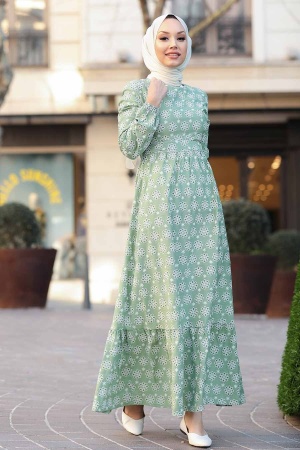 Neva Style - Robe Hijab Verte 2848CY - 4