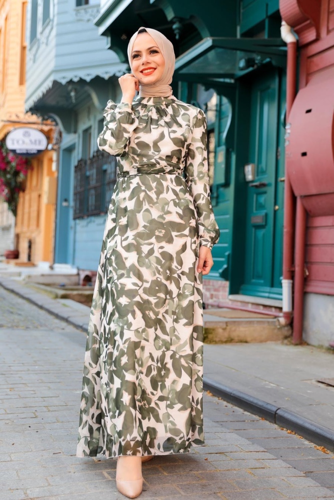 Neva Style - Robe Hijab Verte 2925Y - 1