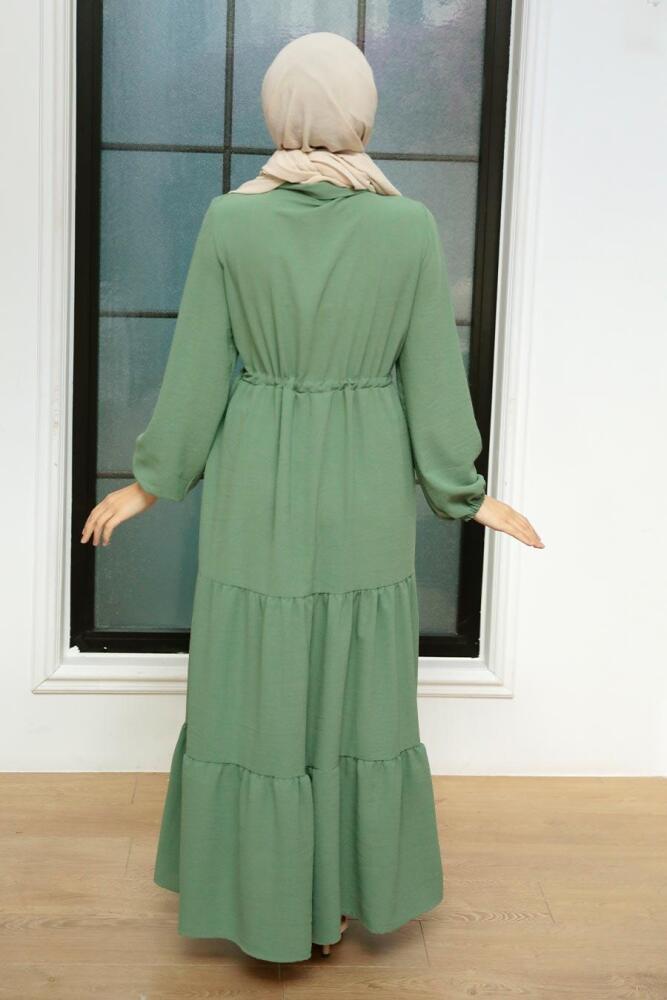 Robe longue et couvrante à boutons – Vert amande 5720CY - 3