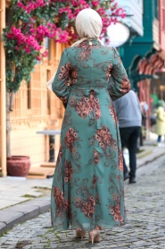 Neva Style - Robe Hijab Verte Ages 27921CY - Thumbnail