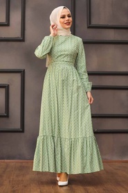 Neva Style - Robe Hijab Verte Cagla 28480CY - Thumbnail