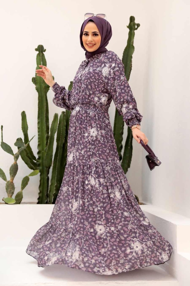 Neva Style - Robe Hijab Violet 2327MOR - 1