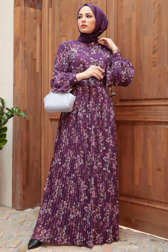 Neva Style - Robe Hijab Violet 3357MOR - 3