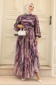 Neva Style - Robe Hijab Violette 12101MOR - Thumbnail